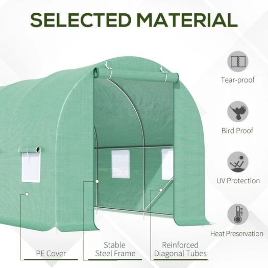 4.5 x 2 x 2m Polytunnel Greenhouse Outdoor Portable Walk-In Greenhouse with Windows