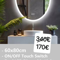 LED Bathroom Mirror 60x80cm Oval Dual LED Antifog Makeup Cosmetic Bright Light Touch Switch