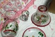 glass christmas robin candle set