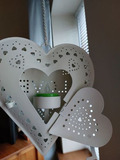 Antique Cream LOVE theme Metal Hanging T-Light Holder