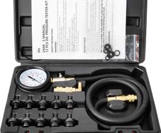Oil Pressure Gauge Kit, 0-140 PSI Engine Fuel Pressure Tester Gauge Tool Kit for ATVs Cars Trucks-Black Case