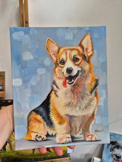 Happy Corgi - oil painting
