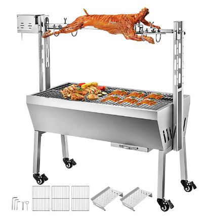 BRAND NEW 132LBS Electric Roaster Grill 2 in 1 BBQ Rotisserie Grill W/ Lockable Wheels for Roasting Sheep, Turkey, Beef, Fish