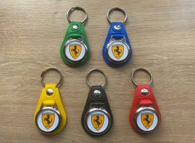 Brand new synthetic leather Ferrari key ring with shopping trolley token/coin