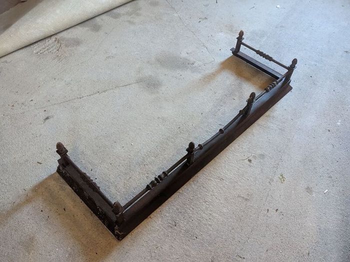 1960s Vintage Black Cast Iron Floor Fireplace Fender