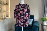 Brand New Ladies Short Sleeved Navy &amp; Pink Floral Top from Marks &amp; Spencer Size is UK 18 / EU 46