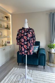 Brand New Ladies Short Sleeved Navy & Pink Floral Top from Marks & Spencer Size is UK 18 / EU 46
