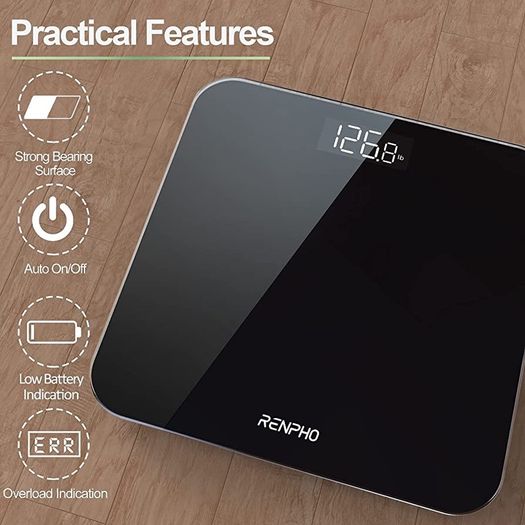 Digital Bathroom Scales for Body Weight, Weighing Scale Electronic Bath Scales with High Precision Sensors Accurate Weight Machine for People, LED Display, Step-On, Black (FREE POSTAGE)