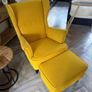 IKEA Strandmon Wing Chair Armchair and Footstool Yellow plus Beige Covers Slipcover Image 2