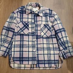 This is a blue-violet and cream checkered ONLY shirt jacket (commonly known as a shacket) with pockets.