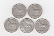 Ireland,5 x saorstat eireann Half Crowns, 2/6, 75% Silver Coins (No: 491)