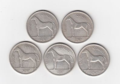 Ireland,5 x saorstat eireann Half Crowns, 2/6, 75% Silver Coins (No: 491)