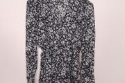 Second Female Black White Floral V-Neck Long Sleeve Peplum Blouse Top Size XS