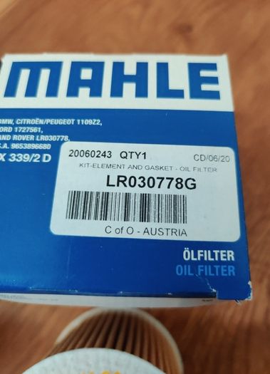 2 X Mahle Oil Filters ( Pn: Ox 339/2 D & Lr030778g)