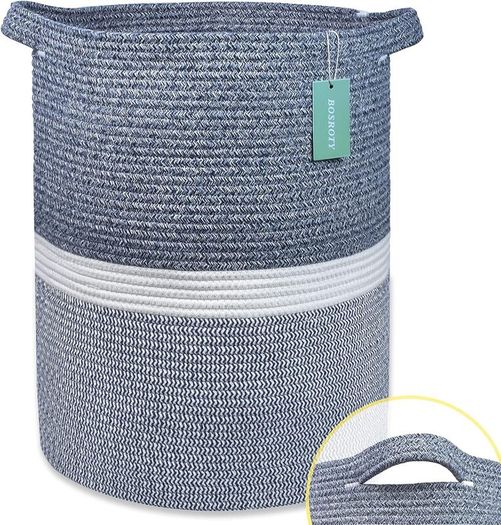 Cotton Rope Blanket Basket 72L Laundry Basket Navy Blue and White - Brand New