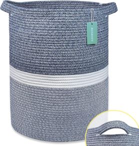 Cotton Rope Blanket Basket 72L Laundry Basket Navy Blue and White - Brand New