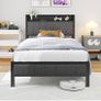 Single Bed Frame with Storage Headboard Shelf, No Box Spring Needed 3ft Upholstered Bed Frame with Heavy Duty Metal Slats, Easy Assembly,Gray, for Small Bedroom, Dorm, Guest Room Image 3