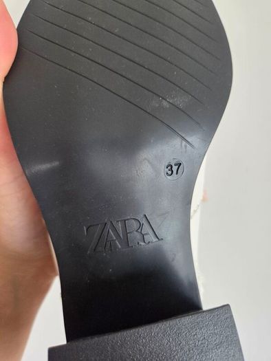Zara Off White Leather Western Ankle Boots Size 37 EU