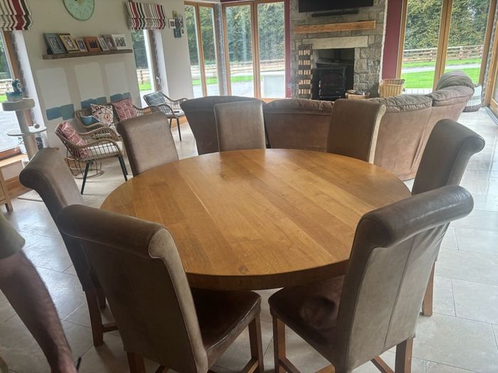 Solid Oak Table and 8 leather chairs
