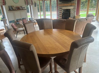 Solid Oak Table and 8 leather chairs