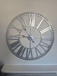 Large Silver Metal Skeleton Wall Clock 80cm Roman Numeral Statement Clock