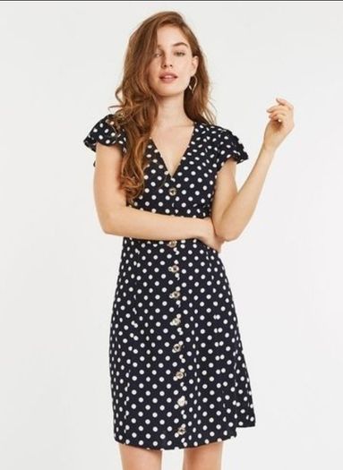 Oasis Spot Button Skater Dress S 16