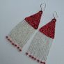 Red fringe earrings, silver earhooks Image 4