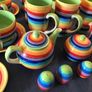 Windhorse Rainbow Striped Ceramic Cups/Bowls Hand Painted Image 3