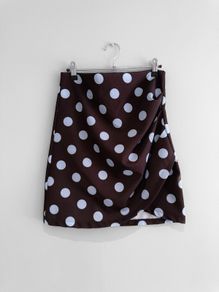 New Get That Trend Brown & Blue Polka Dot Ruched Mini Skirt