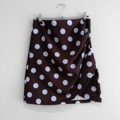 New Get That Trend Brown & Blue Polka Dot Ruched Mini Skirt