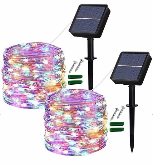 Solar Fairy Lights Outdoor, 2 Pack 12M/40Ft 120LEDs Solar String Lights, 8 Modes Waterproof solar Garden Lights Indoor/Outdoor (MULTIPLE COLOURS)