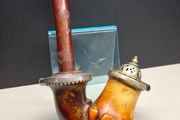 Antique Carved Meerschaum Pipe With Ornate Silver Mounts
