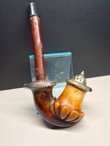 Antique Carved Meerschaum Pipe With Ornate Silver Mounts