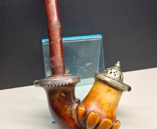 Antique Carved Meerschaum Pipe With Ornate Silver Mounts