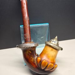 Antique Carved Meerschaum Pipe With Ornate Silver Mounts