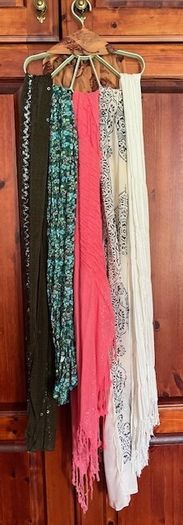 Hanger Organiser multi use - Scarf, Belt, Jewellery- Soft Green Brand New With 6 Scarves / shawls In Mint Condition.  (6)