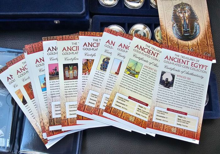 Ancient Egypt Gold Plated Coin Collection 21 Coins with Certificates in Original Holder