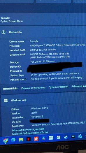 High-End TUF Gaming PC- RTX 5070 Ti OC Edition / Ryzen 7 9800X3D + AOC 27" Gaming Monitor