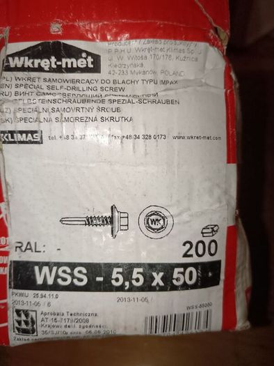 200 units of  Self-drilling screw with pad 5.5x50mm   Per box