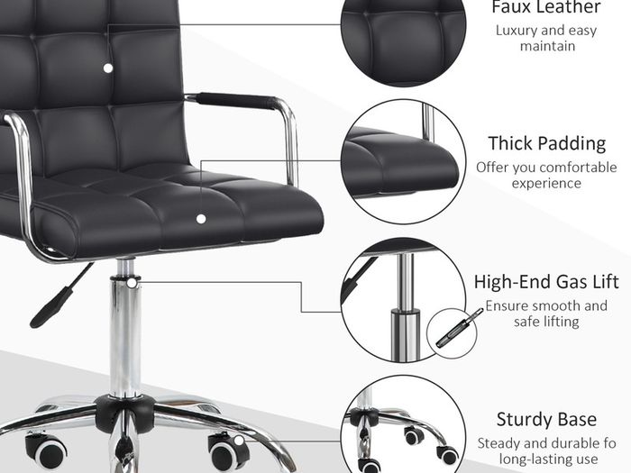 PU Leather Office Chair, Swivel Computer Chair with Arm, Wheels, Adjustable Height, Mid Back, Black