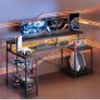 181CM L-Shaped Gaming Desk with RGB LED Lights, Power Outlets, USB Ports, Carbon Fibre Surface Image 3