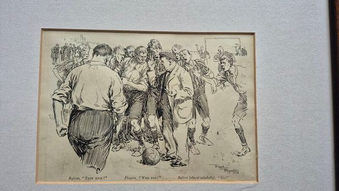 Framed Vintage Frank Reynolds Soccer Cartoon Print  Authentic Punch Magazine