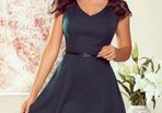 Flared Dress with lace sleeves Matching Belt Dark Green
