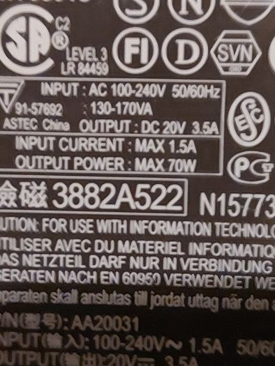 DELL AA20031 20v 3.5amp Power Adaptor in excellent condition