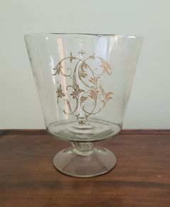 19th century pedestal vase with enamel painted motif