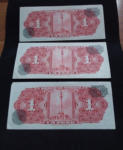 Banco De Mexico : (3) 1 Peso 1965 Banknotes - Consecutive Numbers