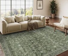 Vintage Rugs Living Room Green Large Area Rug 160x230cm Non Slip Washable Hall Lounge Bedroom Kitchen Office Dining Room Indoor Carpet Low Pile Big Carpets