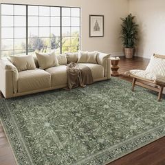 Vintage Rugs Living Room Green Large Area Rug 160x230cm Non Slip Washable Hall Lounge Bedroom Kitchen Office Dining Room Indoor Carpet Low Pile Big Carpets