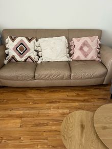 leather sofa and cushions