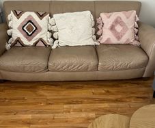 leather sofa and cushions